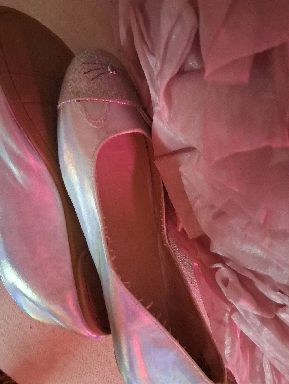 Girls Size 4 Glittery Metallic Cat Flat Shoes